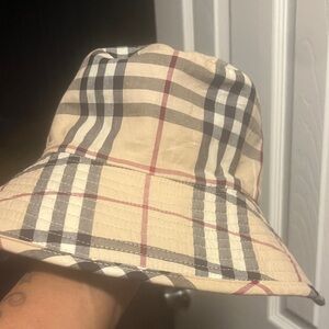 Burberry Beige and Black Checkered Bucket Hat
